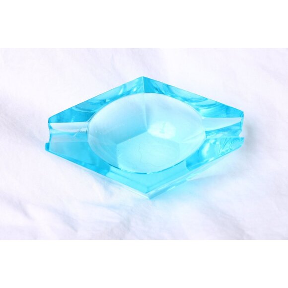 Vintage Trinket Dish Ashtray 1966 Blue Aqua Hexagon Cut Venetian Glass Venezia - Picture 2 of 4